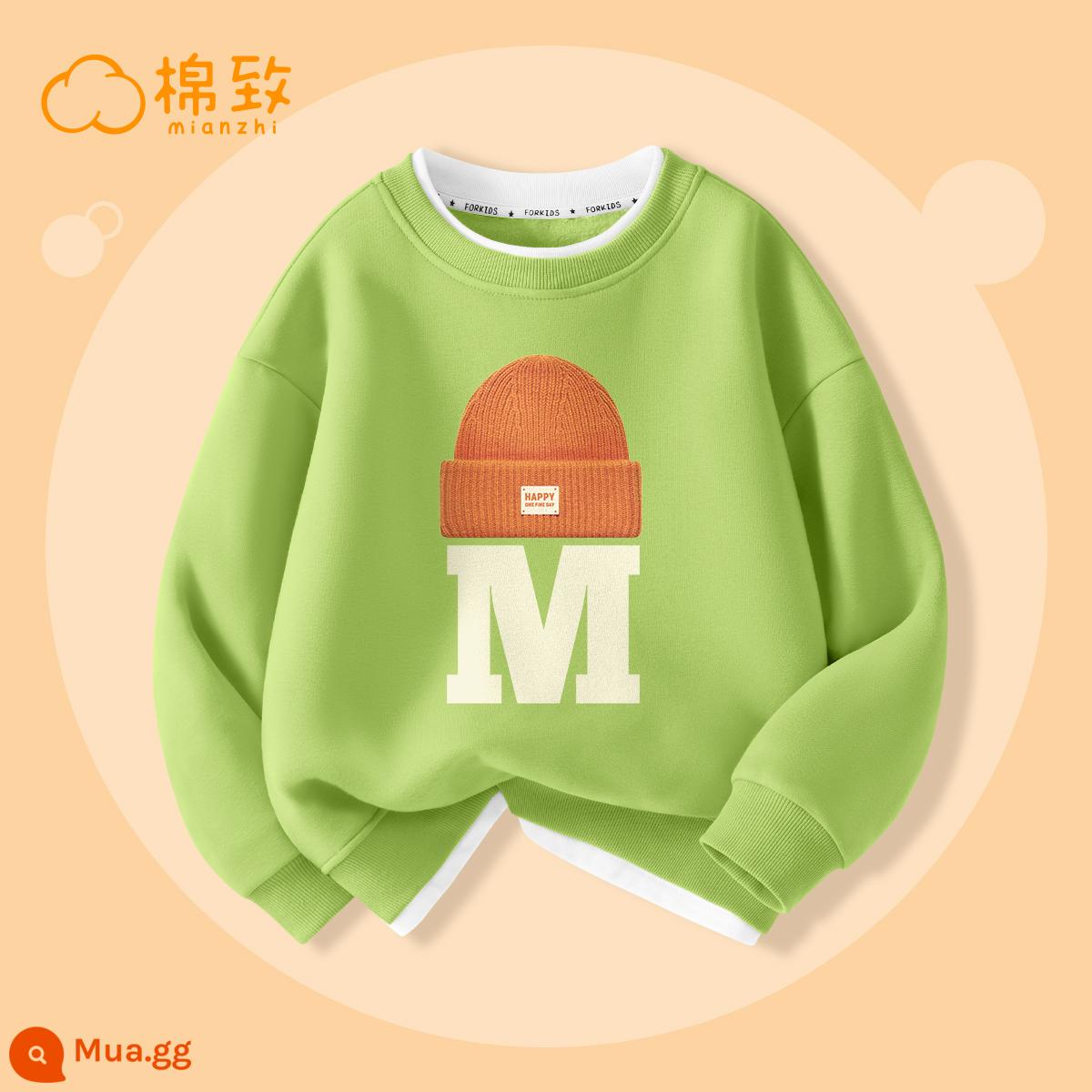 Semir Group Cotton Bé Trai Quần Áo Mùa Thu 2023 Quần Áo Trẻ Em Nhung Mới Quần Áo Trẻ Em Cỡ Lớn Quần Bộ Đồ Mùa Thu Áo Len Trẻ Em - mũ xanh matcha