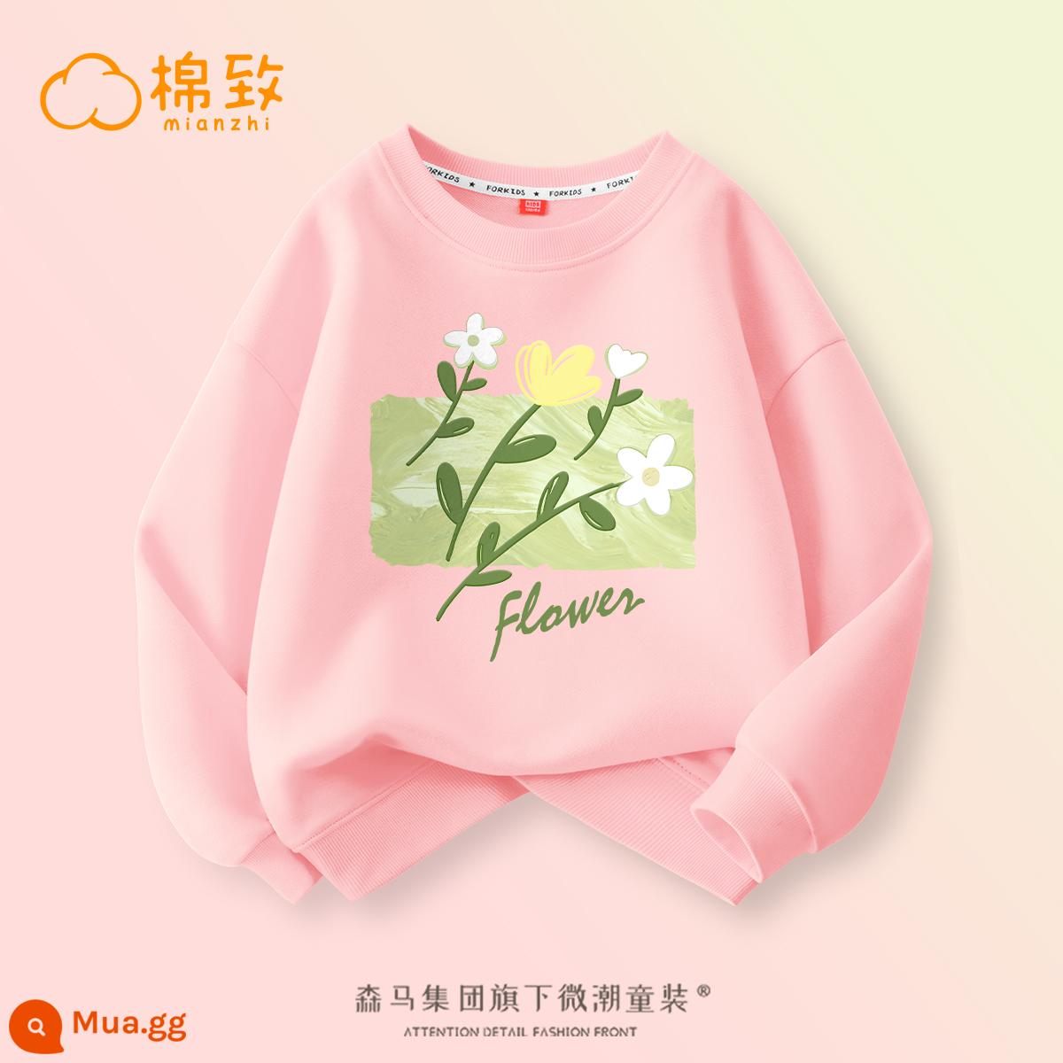 Semir Group Áo thun cotton dày cho bé gái xuân thu 2023 áo nhung mới cho bé gái và trẻ em mùa thu dài tay hợp thời trang - [Phần mỏng] Phấn hoa văn học