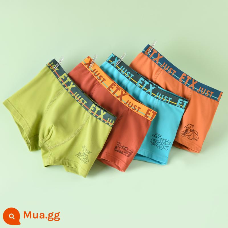 Quần lót boxer cotton nguyên chất cho trẻ em bé trai loại A quần short màu đỏ dành cho bé trai và thanh thiếu niên - GB024 nâu + caramel + xanh cỏ + xanh hồ #pure cotton #4 gói