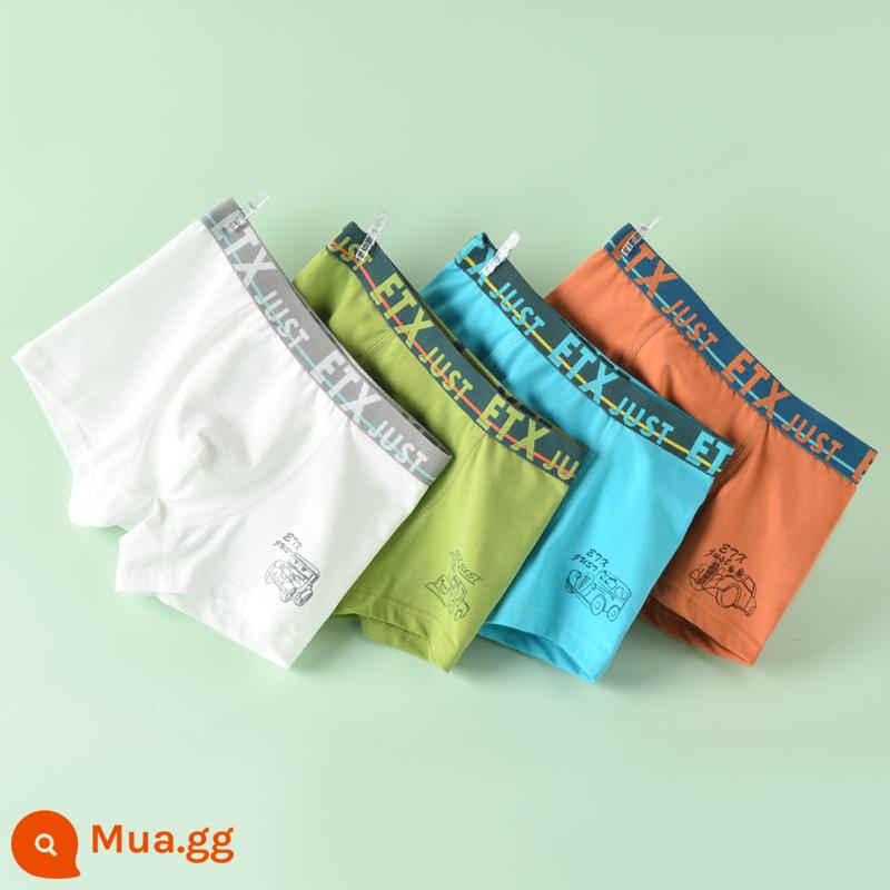 Quần lót boxer cotton nguyên chất cho trẻ em bé trai loại A quần short màu đỏ dành cho bé trai và thanh thiếu niên - GB024 trắng nhạt + caramel + xanh cỏ + xanh hồ #pure cotton #4 gói