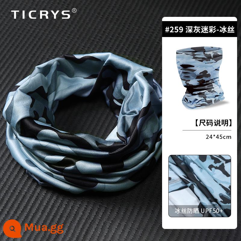 TICRYS Ngoài Trời Khăn Quàng Cổ Mùa Hè Mỏng Phần Magic Khăn Trùm Đầu Nam Ice Silk Mặt Nạ Chống Nắng Câu Cá Đi Xe Đạp Mặt Khăn - #259-Camo ngụy trang xám đậm [lụa băng thoáng khí, thấm mồ hôi và nhanh khô]