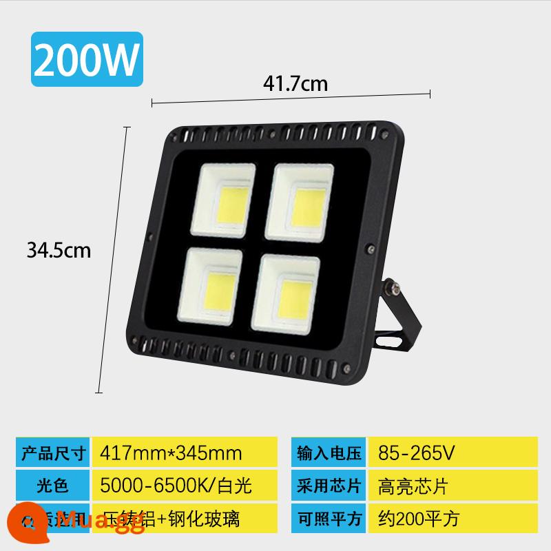 Đèn Pha LED Ngoài Trời Chống Nước Đèn Pha Tìm Kiếm Sân Bóng Rổ 300W 400W Đèn Pha Công Trường Chiếu Sáng Vuông Chiếu Ánh Sáng - Nguồn sáng chip nhập khẩu có độ sáng cao - độ sáng tăng 30% - phạm vi chiếu xạ rộng - ánh sáng trắng - 200W