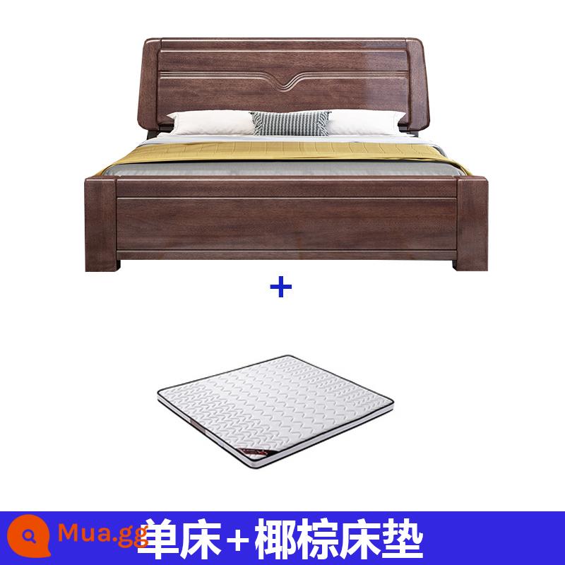 Walnut Solid Wood Giường Trung Quốc hiện đại tối giản 1.8 -meter kép đôi áp suất khí Bắc Âu lưu trữ hộp cao phòng ngủ lớn phòng ngủ chính - Giường đơn + nệm cọ dừa