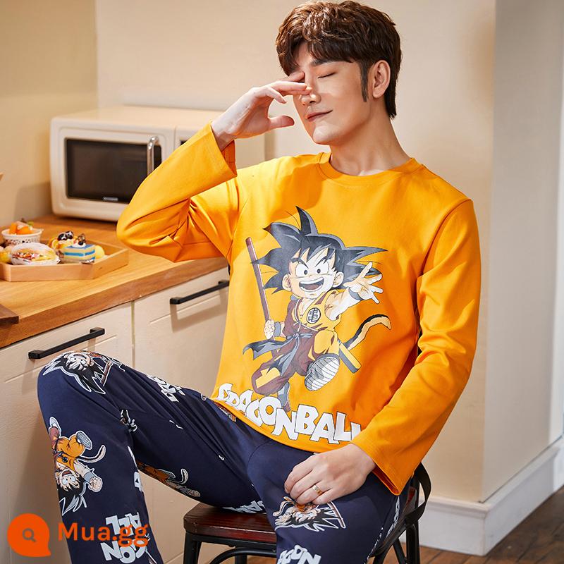 2022 Mới Bộ Đồ Ngủ Nam Xuân Thu Nam Cotton Nguyên Chất Tay Dài Bé Trai Teen Thu Đông Homewear Bộ - sức sống goku