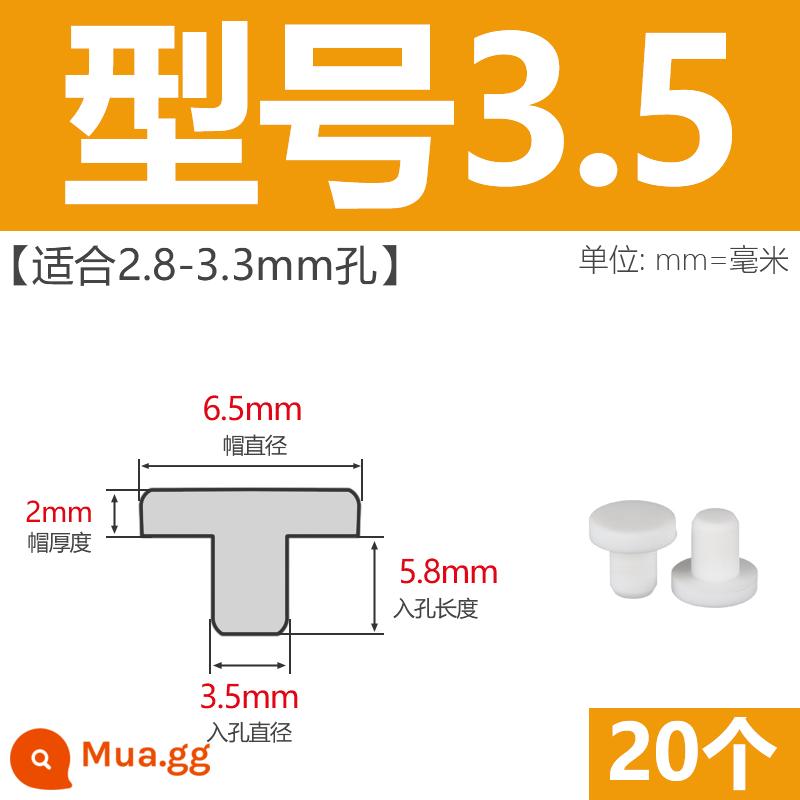 T-hình silicone cắm không thấm nước niêm phong chặn cắm cao su lỗ cắm cao su mềm cắm lỗ tròn cắm nhựa cắm ống cắm cắm bìa - Model 3.5 (phù hợp với lỗ 2,8-3,3mm)/20 chiếc màu trắng