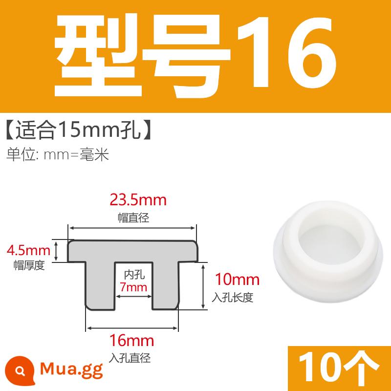 T-hình silicone cắm không thấm nước niêm phong chặn cắm cao su lỗ cắm cao su mềm cắm lỗ tròn cắm nhựa cắm ống cắm cắm bìa - Model 16 (phù hợp với lỗ 15mm) màu trắng/10 chiếc