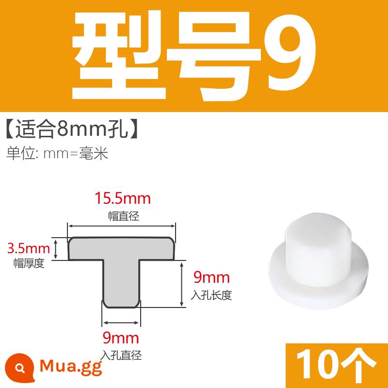 T-hình silicone cắm không thấm nước niêm phong chặn cắm cao su lỗ cắm cao su mềm cắm lỗ tròn cắm nhựa cắm ống cắm cắm bìa - Model 9-Rắn (thích hợp cho lỗ 8 mm) màu trắng/10 miếng