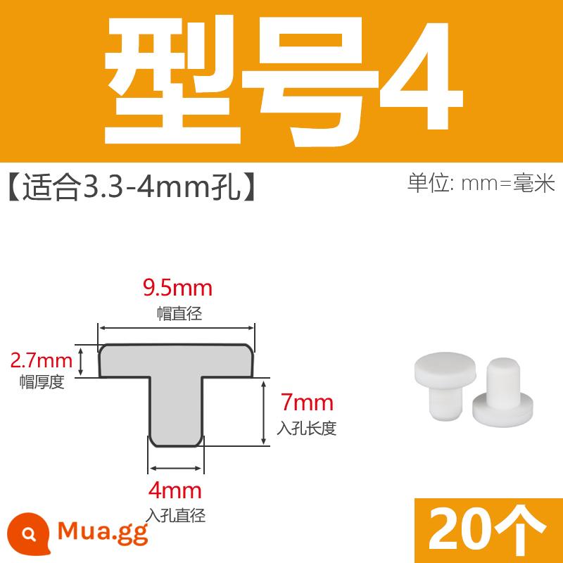 T-hình silicone cắm không thấm nước niêm phong chặn cắm cao su lỗ cắm cao su mềm cắm lỗ tròn cắm nhựa cắm ống cắm cắm bìa - Model 4 (thích hợp cho lỗ 3,3-4mm)/20 chiếc màu trắng