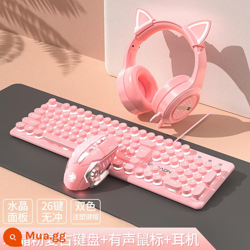 Forward Walker Robotic Hand Sense Bàn phím và chuột Nhóm Pink Girls Trò chơi máy tính Thể thao điện tử Bàn phím và chuột Tai nghe Bộ ba món - [Bộ ba món] Đèn pha lê trắng + chuột chơi game màu hồng + tai nghe tai mèo