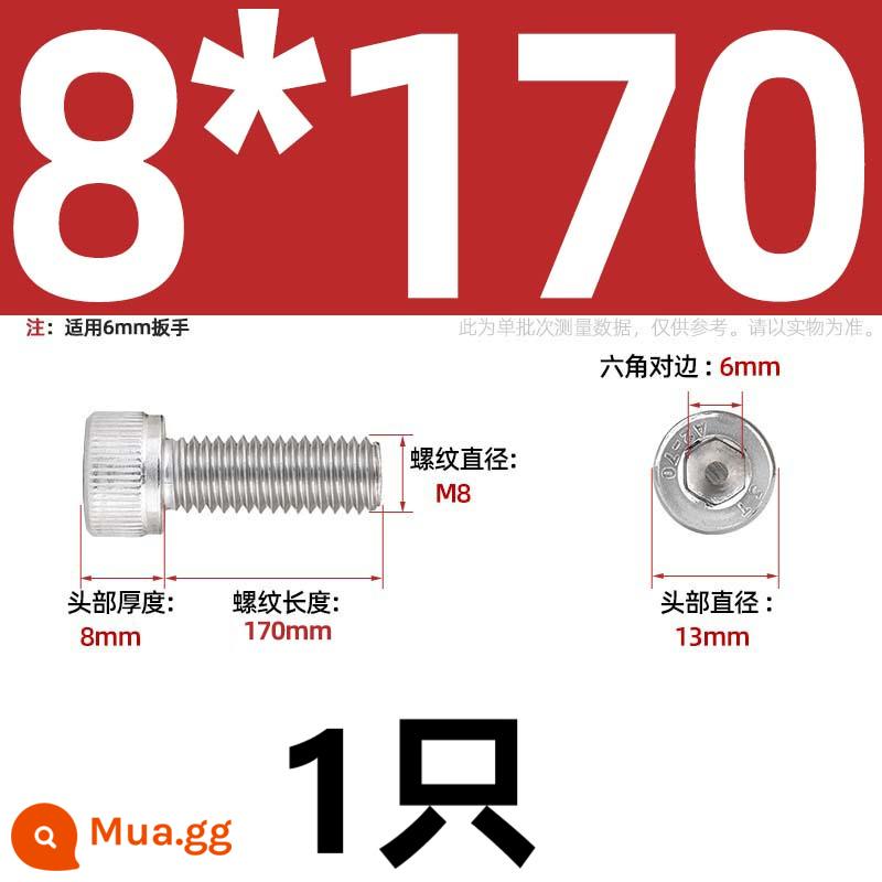 Thép Không Gỉ 304 Bên Trong Vít Lục Giác Cốc Đầu Bu Lông Hình Trụ Đầu Kéo Dài M1.6M2M3M4M5M6M8M10mm - Chỉ M8*170-1