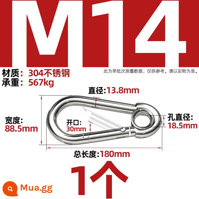 Thép không gỉ 304 mở vòng carabiner khóa an toàn móc chìa khóa Palăng khóa đai ốc lò xo đai khóa vòng xích chó khóa - M14 (có loại vòng) [1 chiếc]