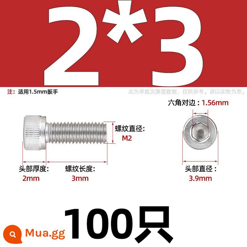 Thép Không Gỉ 304 Bên Trong Vít Lục Giác Cốc Đầu Bu Lông Hình Trụ Đầu Kéo Dài M1.6M2M3M4M5M6M8M10mm - M2*3-100 miếng