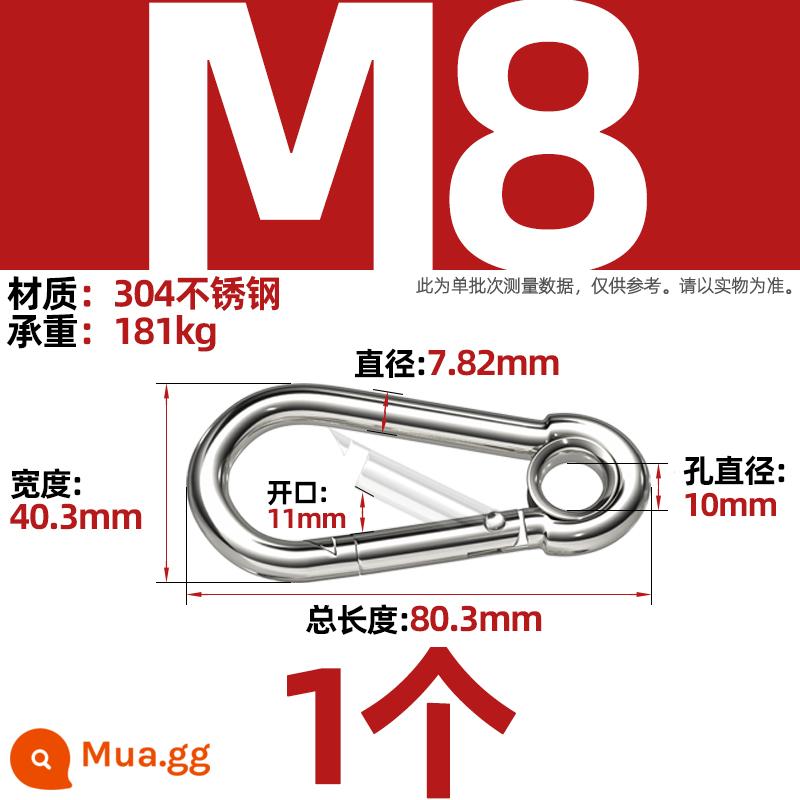 Thép không gỉ 304 mở vòng carabiner khóa an toàn móc chìa khóa Palăng khóa đai ốc lò xo đai khóa vòng xích chó khóa - M8 (có loại nhẫn) [1 chiếc]