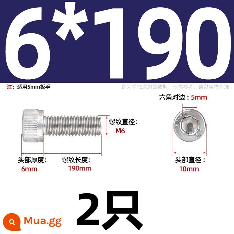 Thép Không Gỉ 304 Bên Trong Vít Lục Giác Cốc Đầu Bu Lông Hình Trụ Đầu Kéo Dài M1.6M2M3M4M5M6M8M10mm - Chỉ M6*190-2