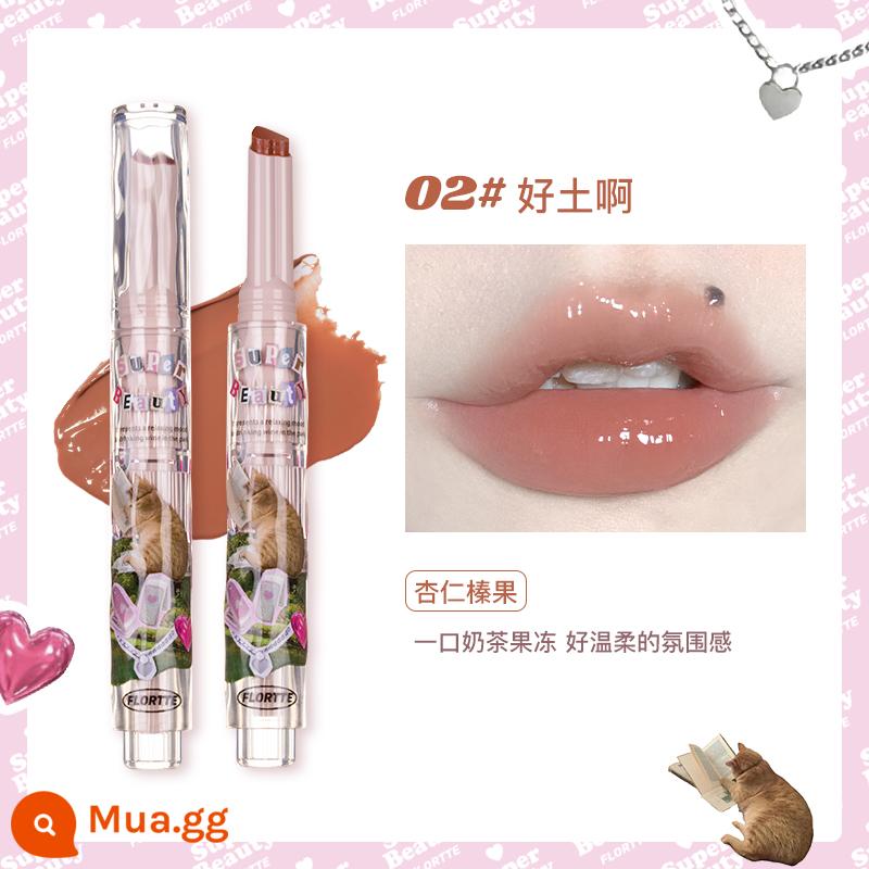 [Sản phẩm mới] FLORTTE/Flower Loria Strange Melia Solid Lip Gloss Lip Glaze Water Light Mirror Son môi dưỡng ẩm - 02# Thật trần thế