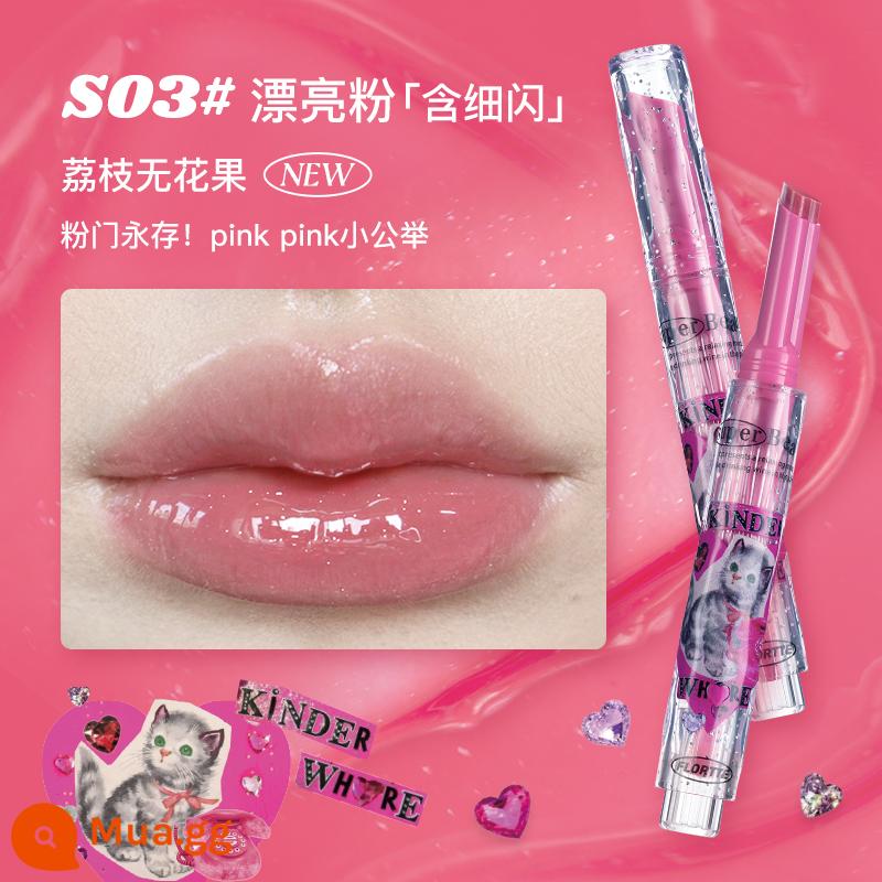 [Sản phẩm mới] FLORTTE/Flower Loria Strange Melia Solid Lip Gloss Lip Glaze Water Light Mirror Son môi dưỡng ẩm - S03#Phấn đẹp (có nhũ)