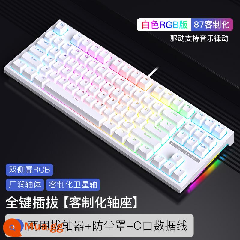 RK R87 Bàn Phím Cơ R104 Trò Chơi Thể Thao Điện Tử Có Dây RGB Tùy Chỉnh Cắm Trà Trục Máy Tính K Vàng 87 Phím 98 - R87 trắng [Đèn RGB/phích cắm đầy đủ phím] mô-đun đơn Kết nối có dây USB