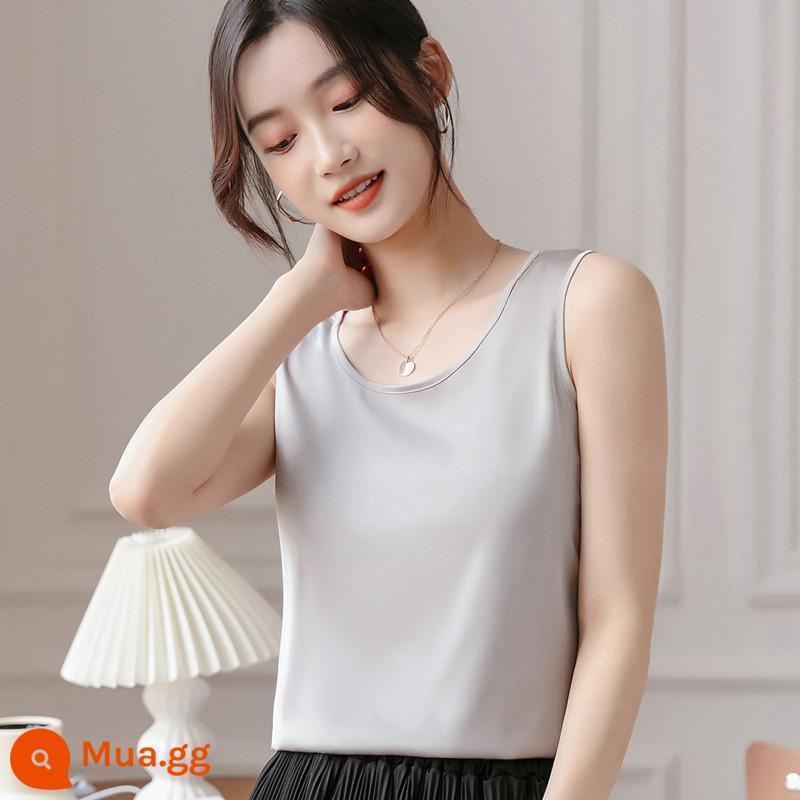 Cổ Tròn Lụa Yếm Bên Trong Của Nữ Phù Hợp Với Acetate Size Lớn Rời Satin Mùa Hè Lụa Dâu Đáy Áo Sơ Mi Nữ - xám