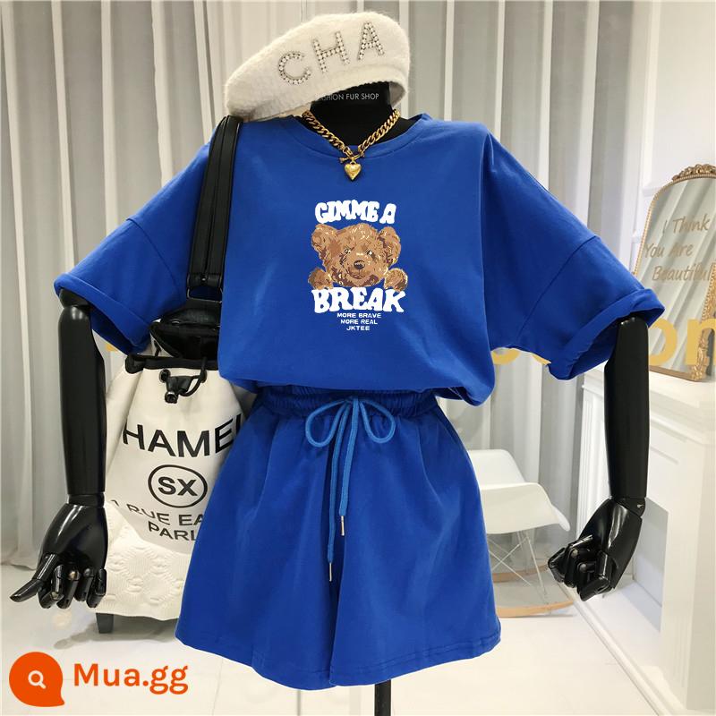 Bộ đồ thể thao và giải trí Mickey size lớn nữ phiên bản Hàn Quốc rời 2022 quần short hai mảnh xu hướng thời trang mùa hè mới - C6 màu xanh