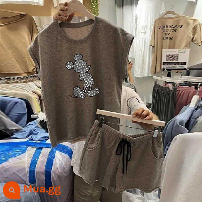 Bộ đồ thể thao và giải trí Mickey size lớn nữ phiên bản Hàn Quốc rời 2022 quần short hai mảnh xu hướng thời trang mùa hè mới - 592 màu xám đậm