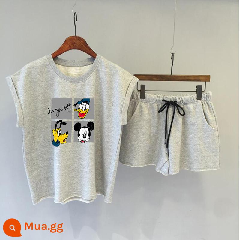 Bộ đồ thể thao và giải trí Mickey size lớn nữ phiên bản Hàn Quốc rời 2022 quần short hai mảnh xu hướng thời trang mùa hè mới - 508 màu xám nhạt