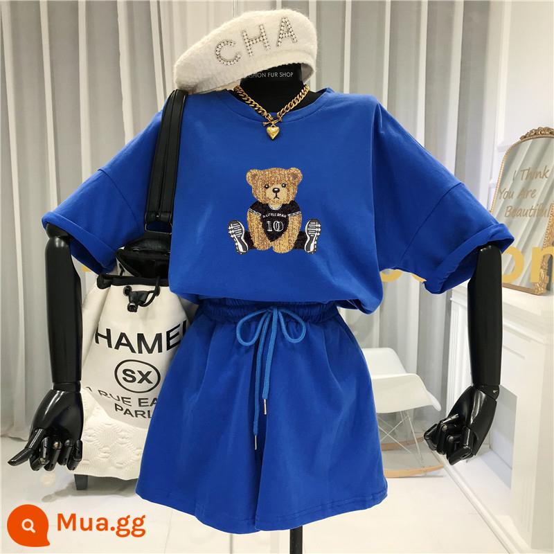 Bộ đồ thể thao và giải trí Mickey size lớn nữ phiên bản Hàn Quốc rời 2022 quần short hai mảnh xu hướng thời trang mùa hè mới - C27 màu xanh