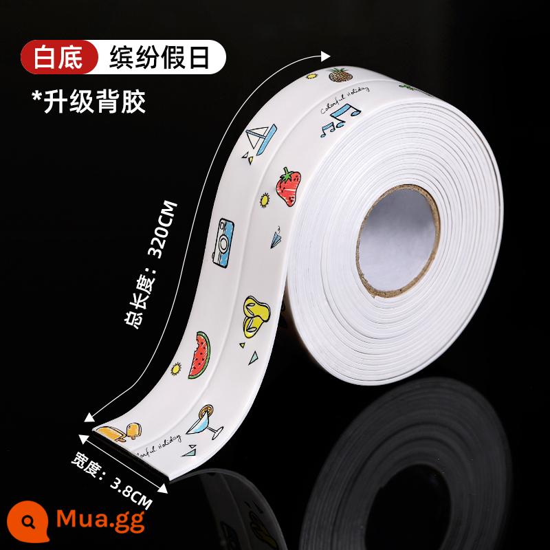 Đường may đẹp dán chống thấm nước welt dải toilet đế dán cói viền toilet phòng trang điểm toilet nhà bếp bao xấu xí - Mẫu đáy trắng-Ngày lễ đầy màu sắc [3,2m*3,8cm] ✅Chống thấm nước và chống ẩm