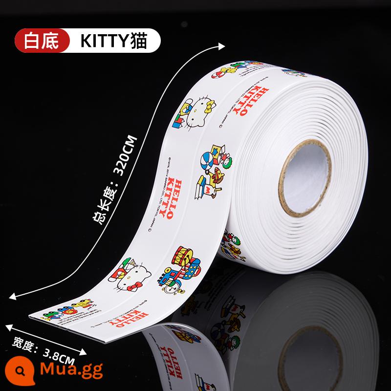 Đường may đẹp dán chống thấm nước welt dải toilet đế dán cói viền toilet phòng trang điểm toilet nhà bếp bao xấu xí - Mô hình nền trắng-mèo KITTY [3,2m*3,8cm] ❤️Mặt sau dính chắc chắn