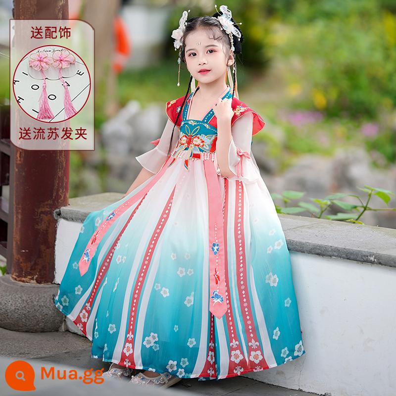 Hanfu bé gái mùa hè váy cổ mùa hè trẻ em nữ phong cách cổ Tang phù hợp với váy bé gái mùa hè váy công chúa - 2629 đỏ [gửi kẹp tóc]