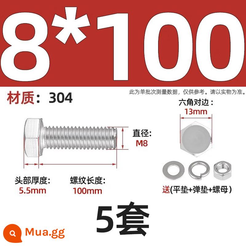 Bộ vít bu lông lục giác bên ngoài bằng thép không gỉ 304 Bộ vít dài Daquan toàn bộ M4M5M6M8M10M12 - M8*100-5 bộ