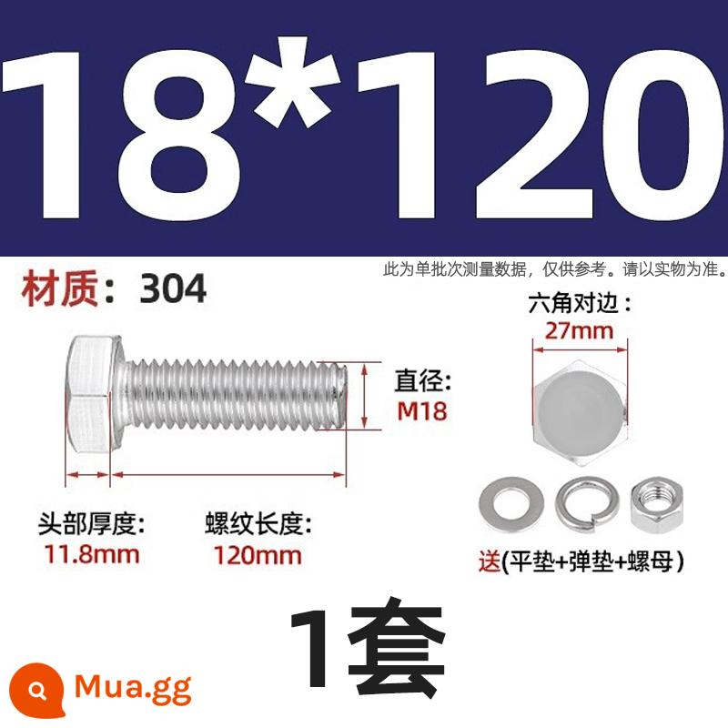 Bộ vít bu lông lục giác bên ngoài bằng thép không gỉ 304 Bộ vít dài Daquan toàn bộ M4M5M6M8M10M12 - Bộ M18*120-1