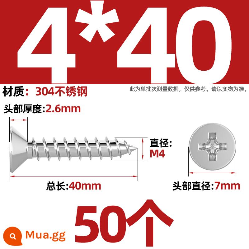 Thép không gỉ 304 vít tự tháo chéo đầu chìm vít mở rộng đầu phẳng chuyển đổi vít gỗ M2M3M4M5M6M8 - M4*40-50 miếng