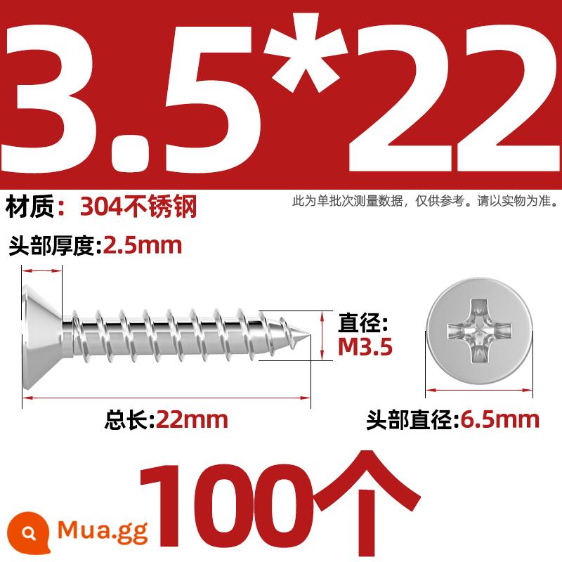 Thép không gỉ 304 vít tự tháo chéo đầu chìm vít mở rộng đầu phẳng chuyển đổi vít gỗ M2M3M4M5M6M8 - M3.5*22-100 miếng