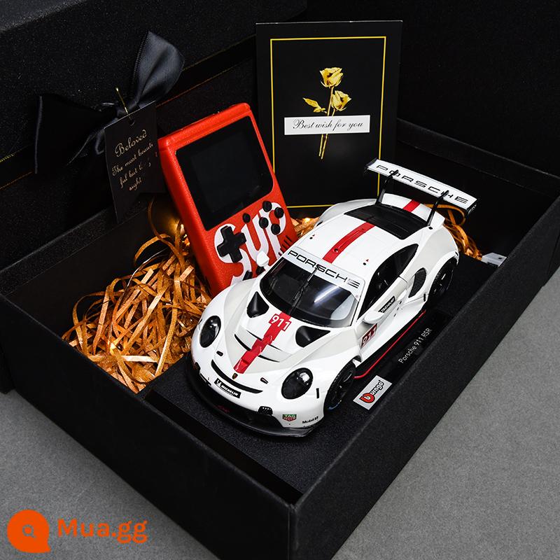 Porsche 911RSR xe mô hình 1:24 mô phỏng xe hợp kim bộ sưu tập mô hình đồ trang trí Giáng Sinh món quà sinh nhật nam - Hộp quà tặng Porsche 911RSR-White + Máy chơi game