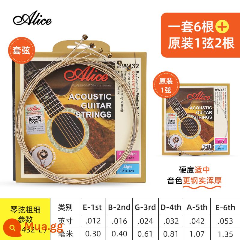 Dây Đàn Guitar Alice Dây Đàn Guitar Dân Gian Bộ Dây Đàn Guitar Gỗ 1 Dây Bộ 6 Dây Một, Hai Và Ba Dây Đơn - Bộ A432L [012-053] + 1 dây và 2 chiếc