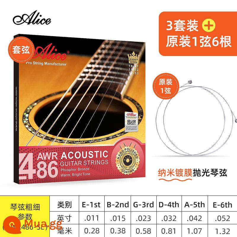 Dây Đàn Guitar Alice Dây Đàn Guitar Dân Gian Bộ Dây Đàn Guitar Gỗ 1 Dây Bộ 6 Dây Một, Hai Và Ba Dây Đơn - A486SL ba bộ [011-052] + 1 dây 6 chiếc