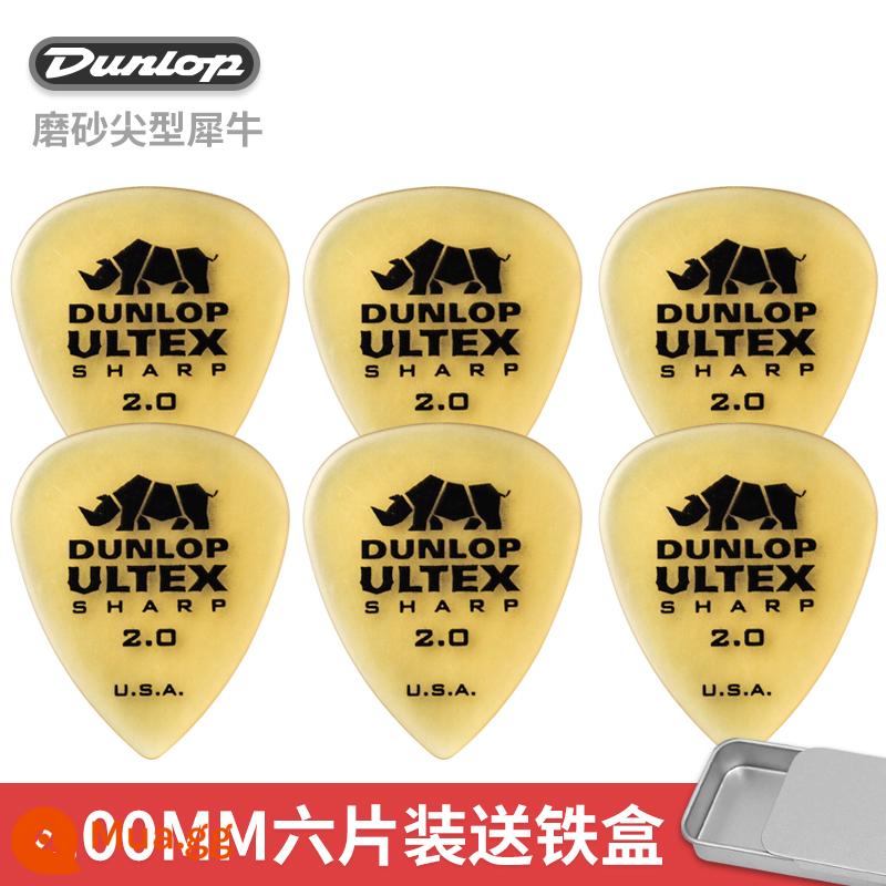 Dunlop Đàn Guitar Điện Dunlop Miếng gảy Tốc Độ Chơi Chà Chống Trơn Trượt Dân Gian Đàn Guitar Gỗ Sắc Nét Tê Giác Quét Dây Lò Xo - [Gói sáu chiếc] Tê giác 2.00mm+ đi kèm hộp sắt