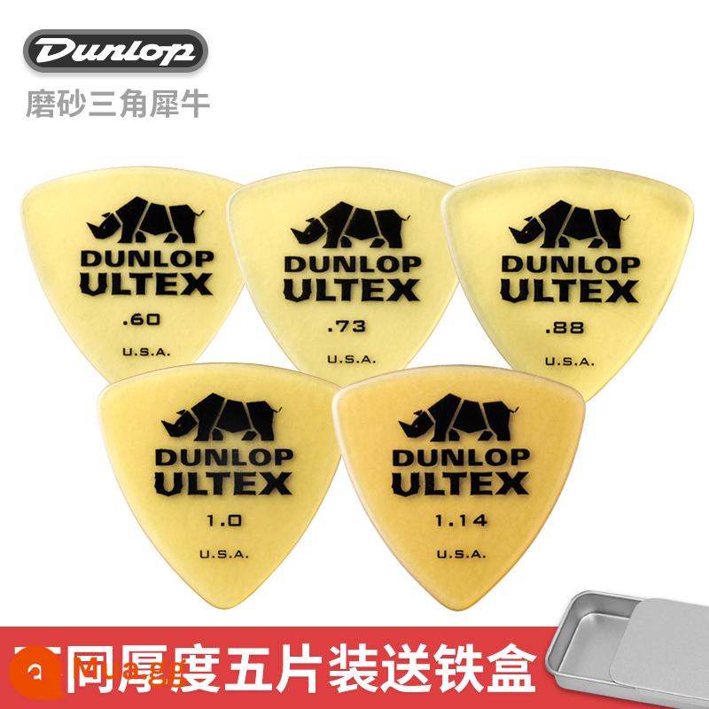 Dunlop Đàn Guitar Điện Dunlop Miếng gảy Tốc Độ Chơi Chà Chống Trơn Trượt Dân Gian Đàn Guitar Gỗ Sắc Nét Tê Giác Quét Dây Lò Xo - [Gói Năm] Tê giác tam giác có năm độ dày + đi kèm hộp sắt