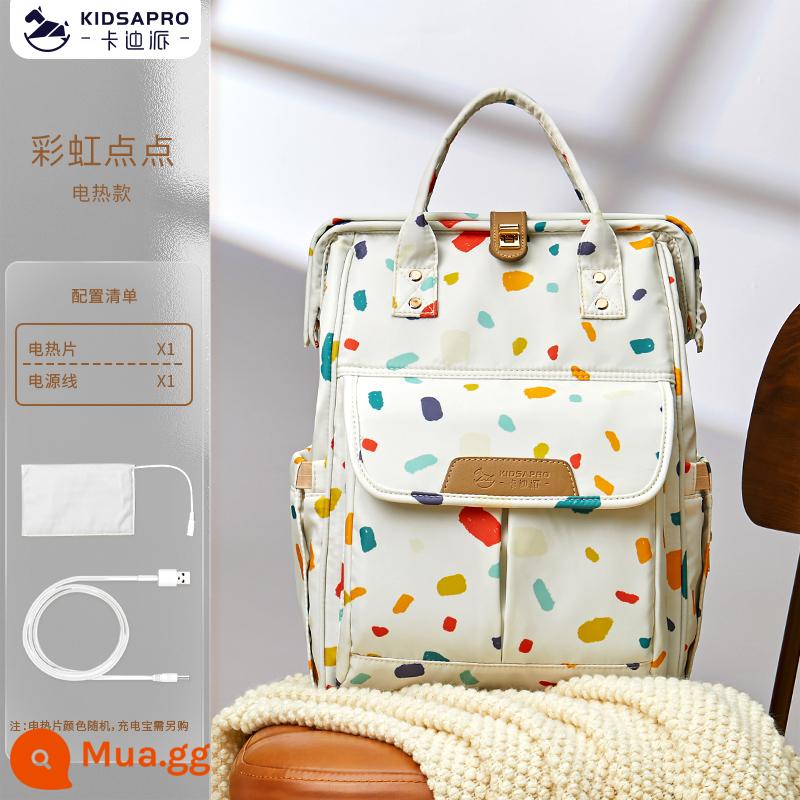 Cadai Mommy Bag Back 2022 Mô hình mới, Ánh sáng ánh sáng, Công suất lớn Mẹ và Backpack em bé - Rainbow Dots-Mô hình sưởi ấm bằng điện