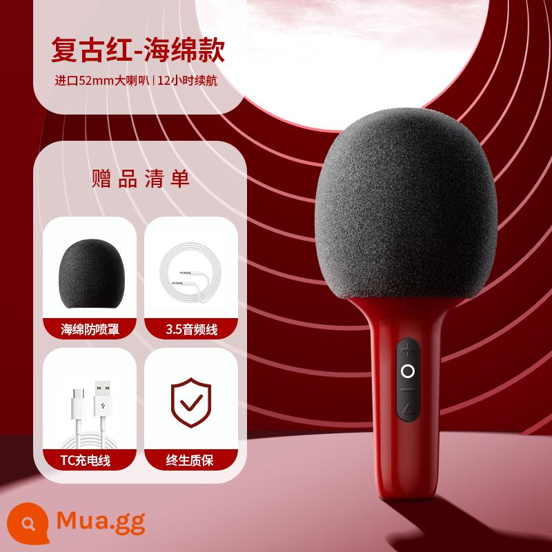 Micro âm thanh tích hợp micro không dây bluetooth thiết bị phát sóng trực tiếp dành cho trẻ em karaoke quốc gia điện thoại di động card âm thanh máy tính - Retro Red [Thời lượng pin 8 giờ ★ Âm lượng to hơn 5 lần ★ Giảm tiếng ồn và không có tiếng ồn]