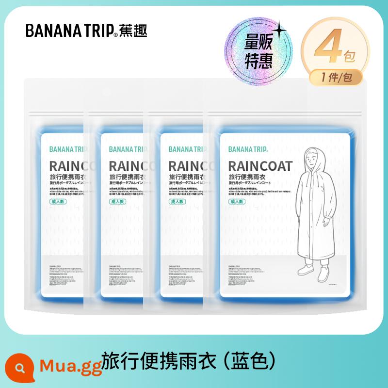 Banana Fun Áo mưa dùng một lần Bao giày Người lớn Trẻ em Áo mưa Poncho Leo núi Đi bộ đường dài Buổi hòa nhạc Quần áo mưa trong suốt Thiết bị - Áo mưa dày màu xanh*4