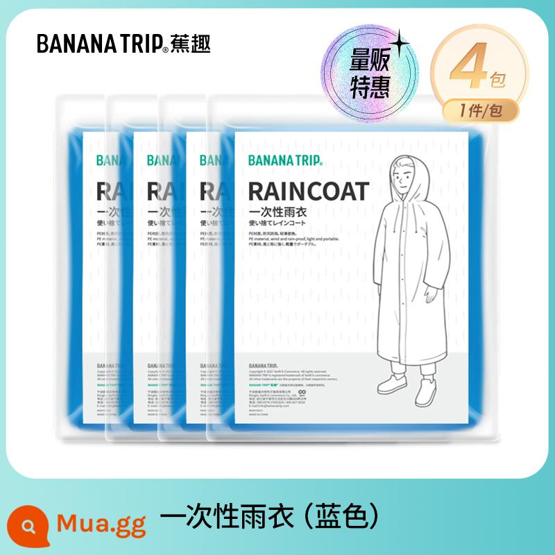 Banana Fun Áo mưa dùng một lần Bao giày Người lớn Trẻ em Áo mưa Poncho Leo núi Đi bộ đường dài Buổi hòa nhạc Quần áo mưa trong suốt Thiết bị - Áo mưa dùng một lần màu xanh*4