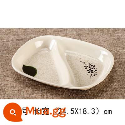 Đĩa melamine hai ô lưới đĩa thức ăn nhanh màu trắng dày giả sứ khay nhựa đĩa hình chữ nhật đĩa lưới đôi đĩa lưới - Sen có chiều dài và chiều rộng lớn (24.5X18.3) cm