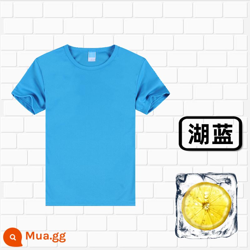 Áo thun cotton tùy chỉnh logo cổ tròn quần áo công sở in quảng cáo văn hóa áo đảng nhóm lớp đồng phục tay ngắn thêu - 306 hồ xanh