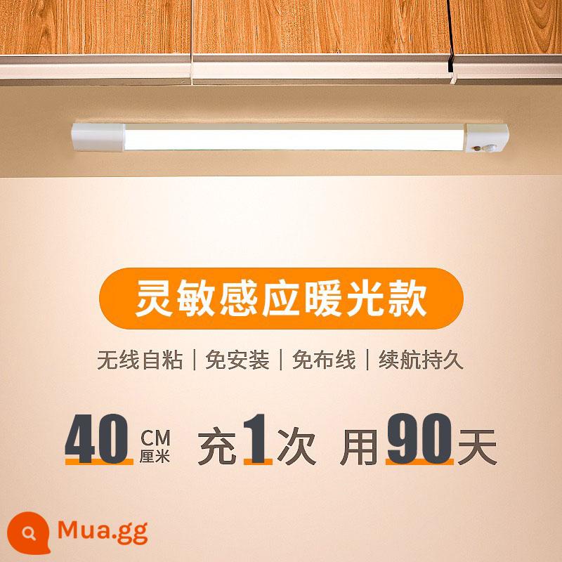 LED cơ thể từ tính thông minh ánh sáng cảm biến với tủ quần áo dài tủ quần áo không dây tự không dây điện - [Tẩu thoát! ] Đèn vàng đơn giản 40cm - cảm ứng cơ thể con người + luôn sáng