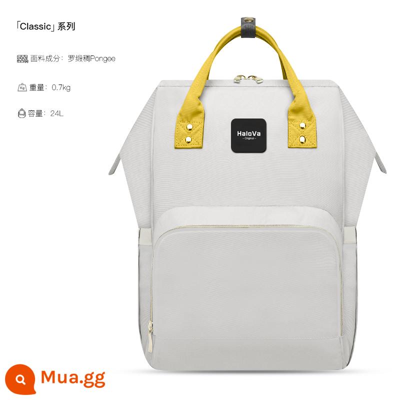 HaloVa Mommy Bag 2023 Di Động Thời Trang Túi Đựng Đồ Đi Chơi Ba Lô Đeo Vai Túi Mẹ Nhập Khẩu Công Suất Lớn - Dòng nâng cấp cổ điển-màu vàng xám (bảng tên vàng đen)