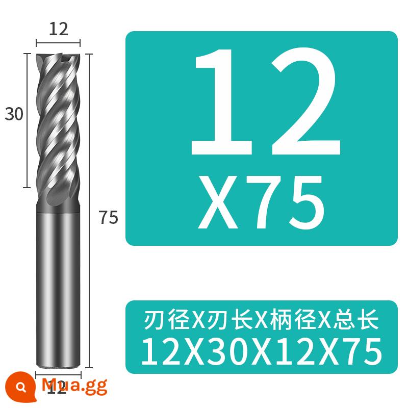 Dao phay thép vonfram 70 độ Thép không gỉ cacbua 4 lưỡi Gia công thô và phay mịn đặc biệt Công cụ CNC bốn lưỡi đáy phẳng - 12*30*12*75