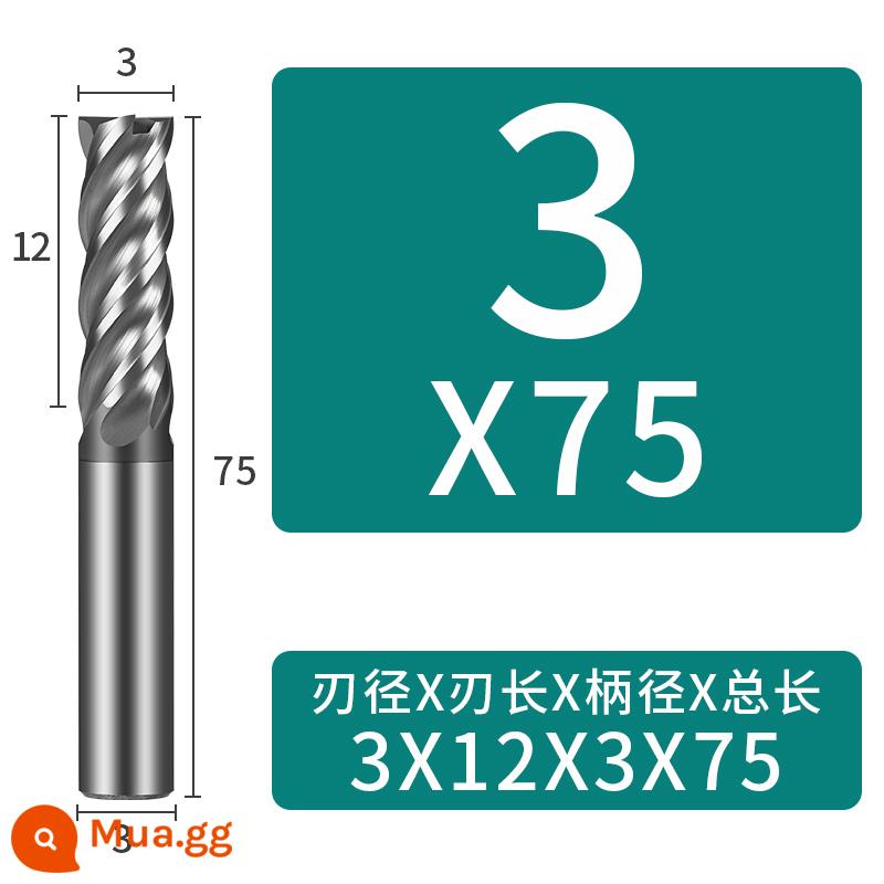 Dao phay thép vonfram 70 độ Thép không gỉ cacbua 4 lưỡi Gia công thô và phay mịn đặc biệt Công cụ CNC bốn lưỡi đáy phẳng - 3*12*3*75