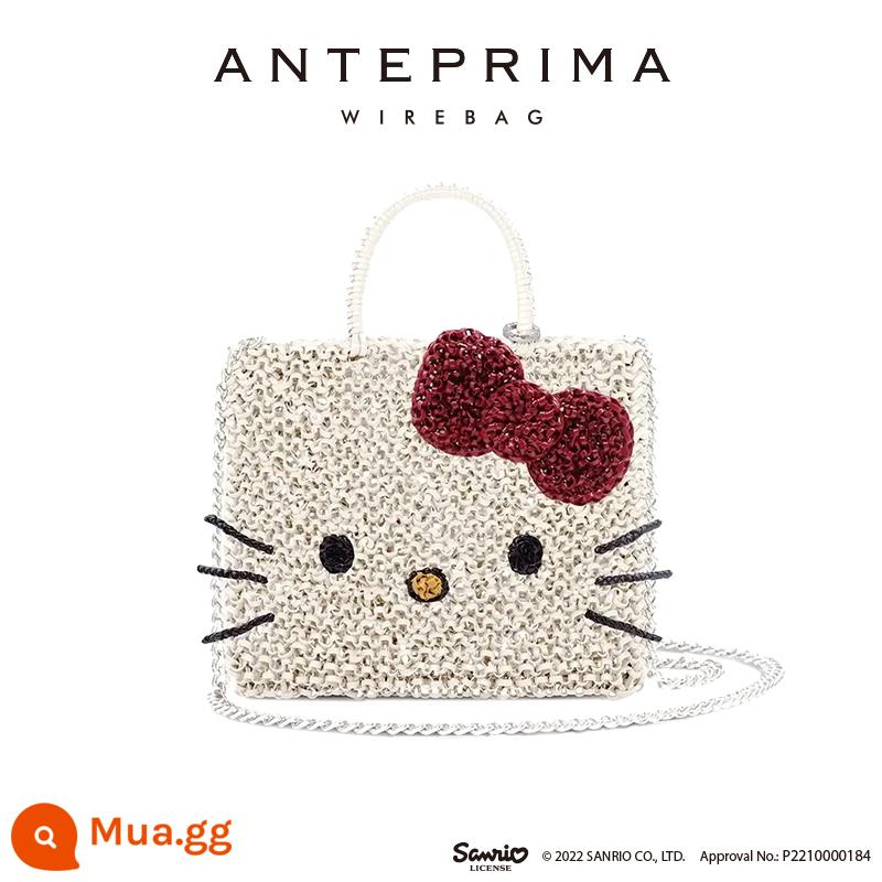 Anteprima Anteprima Kitty Series Hello Kitty Cross -Shoulder Túi nhỏ hình vuông dệt - Trắng(LAOP)