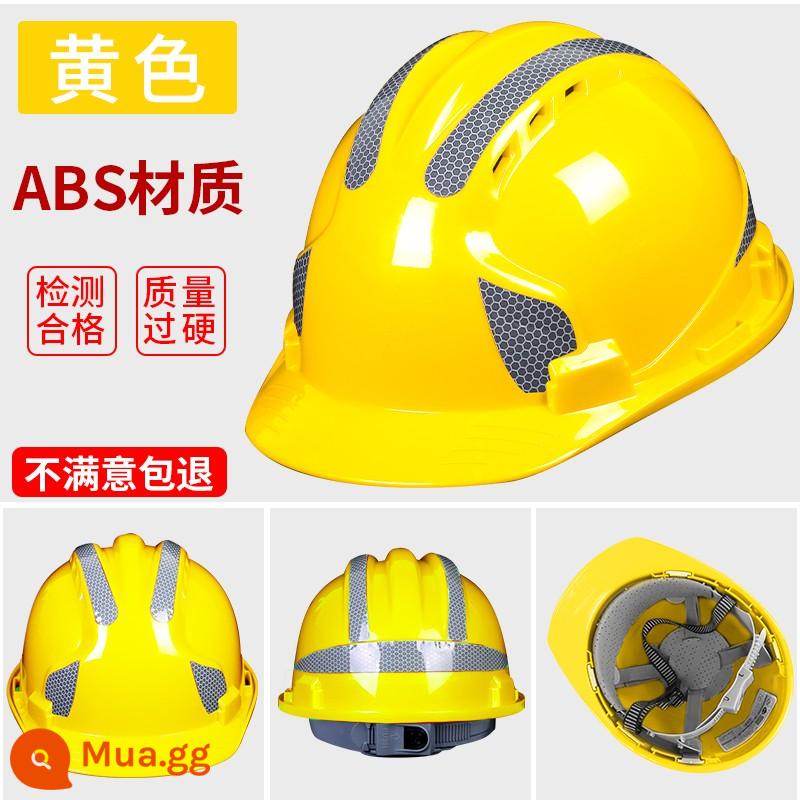 ABS tiêu chuẩn quốc gia xây dựng mũ bảo hiểm an toàn thoáng khí và dày kỹ thuật xây dựng thợ điện xây dựng đội đầu đội mũ lãnh đạo tùy chỉnh in ấn - Ba gân phản quang dày sang trọng [Chất liệu ABS] màu vàng